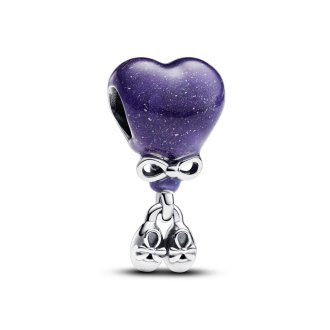 Baby girl balloon sterling silver charm with color changing purple to light pink and black enamel