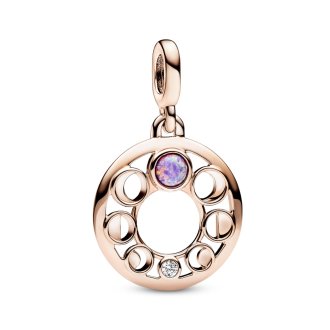 Moon phases 14k rose gold-plated medallion with clear cubic zirconia and pink lab-created opal