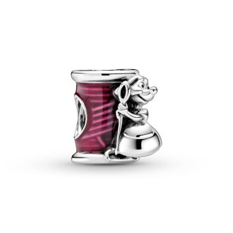 Disney Cinderella mouse, needle and thread sterling silver charm with transparent cerise enamel