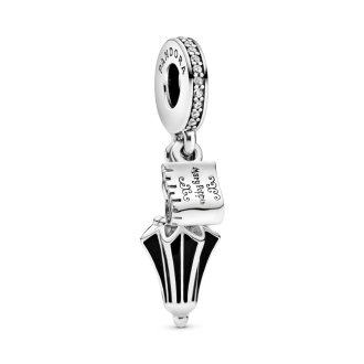 Disney Mary Poppins umbrella silver dangle with black enamel and clear cubic zirconia