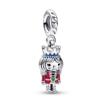 Christmas Nutcracker sterling silver dangle with black, red, dark green, blue and pink enamel