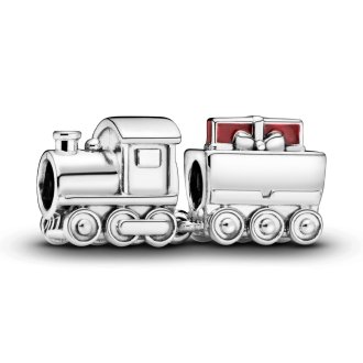 Christmas train silver charm with red enamel