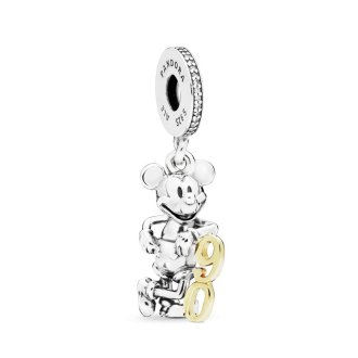 Disney Mickey 90th anniversary silver dangle with 14k and clear cubic zirconia