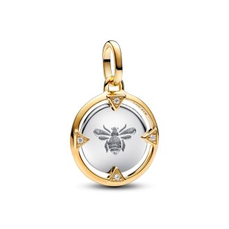 Bee sterling silver and 14k gold-plated medallion with clear cubic zirconia