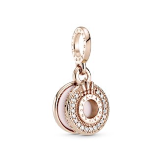 Crown O 14k rose gold-plated dangle with clear cubic zirconia and pink enamel