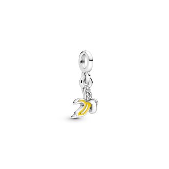 Banana sterling silver mini dangle with clear cubic zirconia and yellow enamel