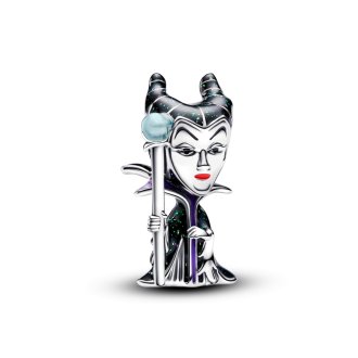 Disney Villains Maleficent sterling silver charm with glittery green black, red and glow in the dark blue enamel