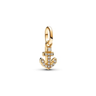 Anchor 14k gold-plated mini dangle with clear cubic zirconia