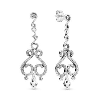 Chandelier  silver earrings with clear cubic zirconia and clear crystal