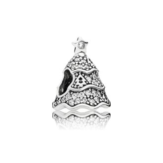 Christmas tree silver charm with clear cubic zirconia