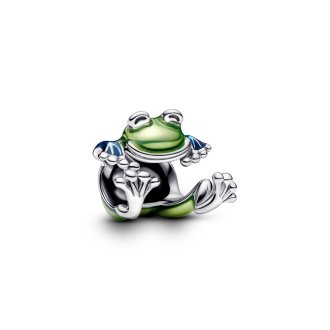 Frog sterling silver charm with transparent blue and green enamel