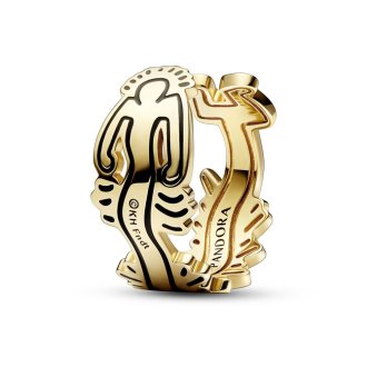 Keith Haring 14k gold-plated ring with black enamel