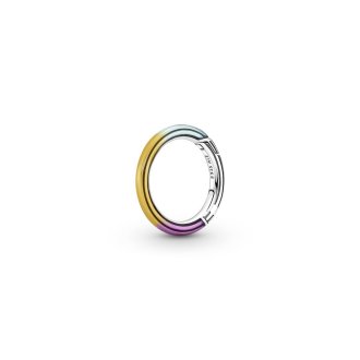 Sterling silver round openable link with transparent yellow, purple and turquoise enamel