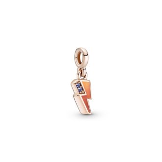 Lightning 14k rose gold-plated mini dangle with stellar blue crystal, shading red to orange enamel