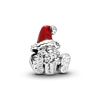 Santa Claus and present sterling silver charm with red enamel