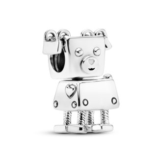 Robot dog silver charm with white enamel