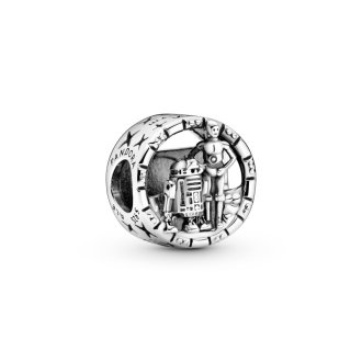 Star Wars logo, R2D2 and C3PO sterling silver charm