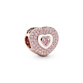 Heart 14k rose gold-plated charm with rose pink crystal, orchid pink crystal and white enamel