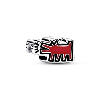 Keith Haring barking dog sterling silver charm with red and black enamel