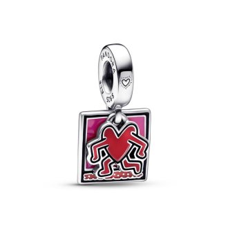 Keith Haring walking heart sterling silver dangle with red, black and pink enamel