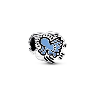 Keith Haring angel sterling silver charm with turquoise and black enamel