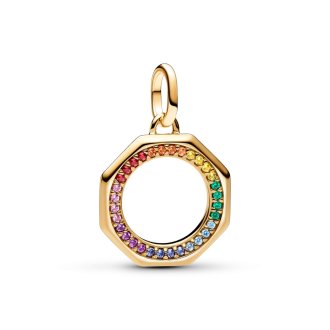 Rainbow 14k gold-plated medallion with green, pink, blue, red, purple, orange and yellow crystal