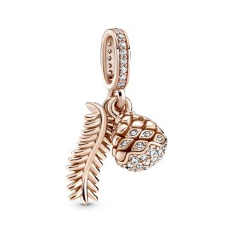 Pine cone 14k rose gold-plated dangle with clear cubic zirconia