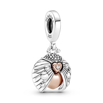 Ladybird sterling silver and 14k rose gold-plated dangle with 0.009 ct TW GHI SI1+ round brilliant-cut lab-grown diamond