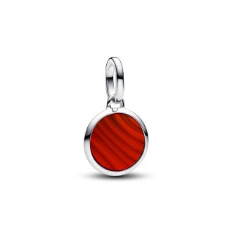 Engravable round sterling silver mini medallion with red Murano glass