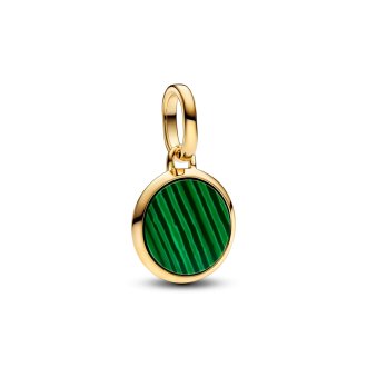 Engravable round 14k gold-plated mini medallion with man-made imitation of malachite