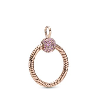 Small 14k rose gold-plated Pandora O pendant with synthetic pink sapphire and fancy fairy tale pink cubic zirconia