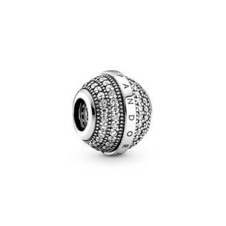 Pandora logo sterling silver charm with clear cubic zirconia