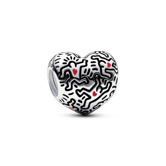 Keith Haring heart sterling silver charm with red enamel