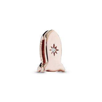 PANDORA Reflexions space ship clip charm in PANDORA Rose with clear cubic zirconia