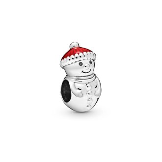 Snowman sterling silver charm with red enamel