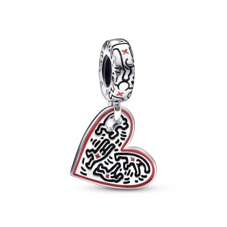 Keith Haring heart sterling silver dangle with red enamel