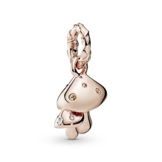 Mushrooms Pandora Rose dangle with evening pink crystal and clear cubic zirconia