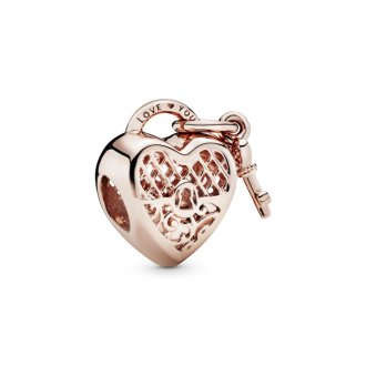 Heart padlock and key 14k rose gold-plated charm