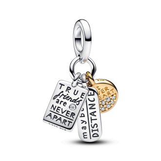 Friendship sterling silver and 14k gold-plated dangle with clear cubic zirconia