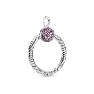 Small sterling silver Pandora O pendant with phlox pink crystal