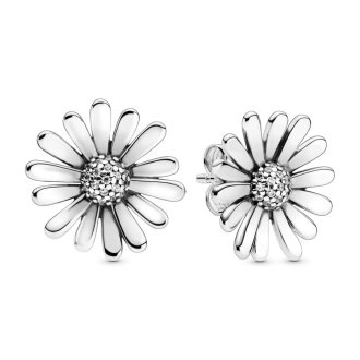 Daisy sterling silver stud earrings with clear cubic zirconia