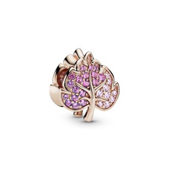 Leaf 14k rose gold-plated charm with pink mist, cerise and royal purple crystal