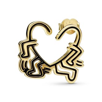 Keith Haring walking heart 14k gold-plated hoop earring with black enamel