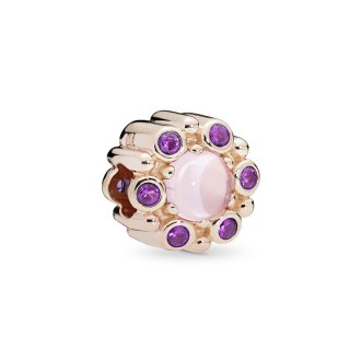 PANDORA Rose charm with pink mist and royal purple crystal