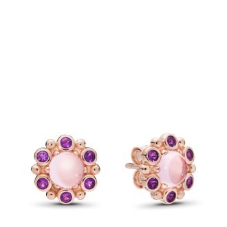 PANDORA Rose stud earrings with pink mist and royal purple crystal