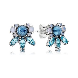 Silver stud earrings with moonlight blue crystal, sky blue crystal and opalescent white crystal